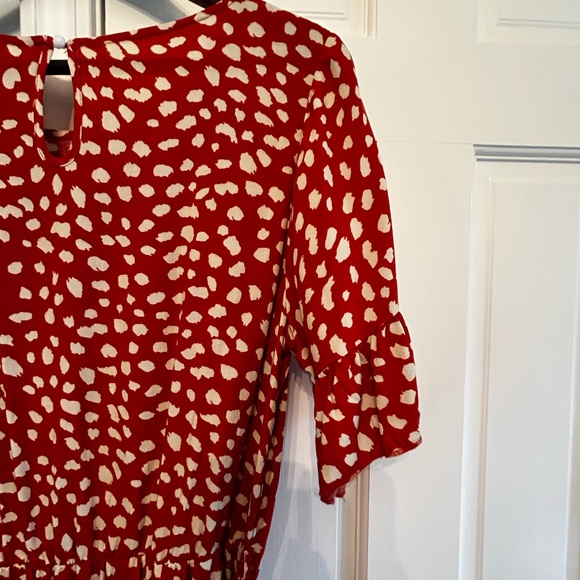 Belted Dalmatian Print Ruffle Trim Dress, Sz L - Picture 11 of 13
